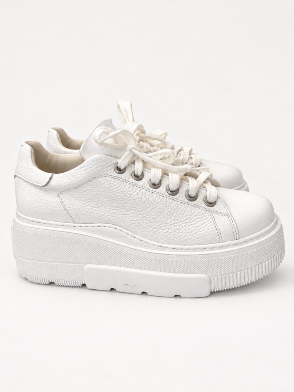 White Leather Bridal Platform Sneakers Size 8 2.6” Wedding Shoes